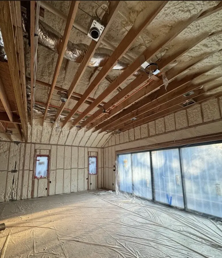 Interior walls and ceiling insulated with spray foam during new construction in Gonzales